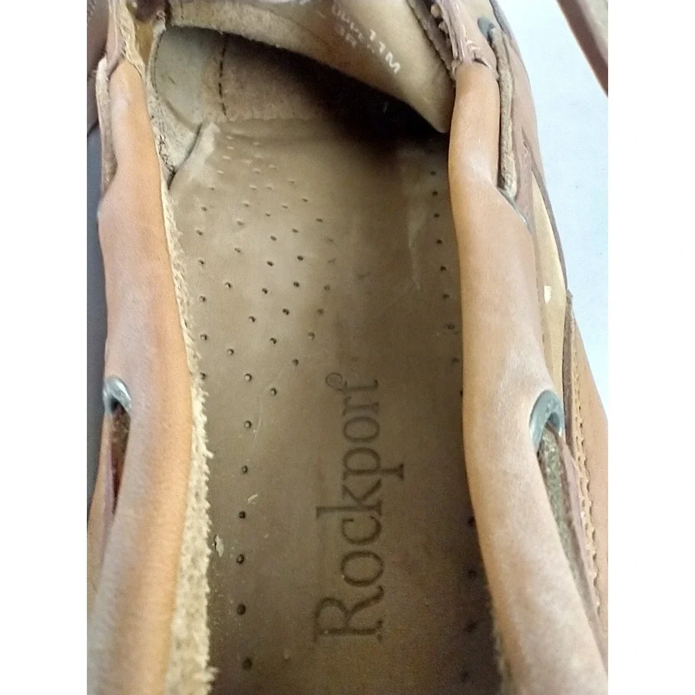 Rockport Mens M5166 Tan Leather Boat Shoes Nautical Loafers Size 11M